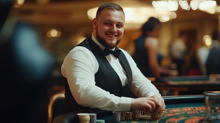 Dealer Sakong live di studio lunas33 Dealer Sakong live dengan layout meja HD